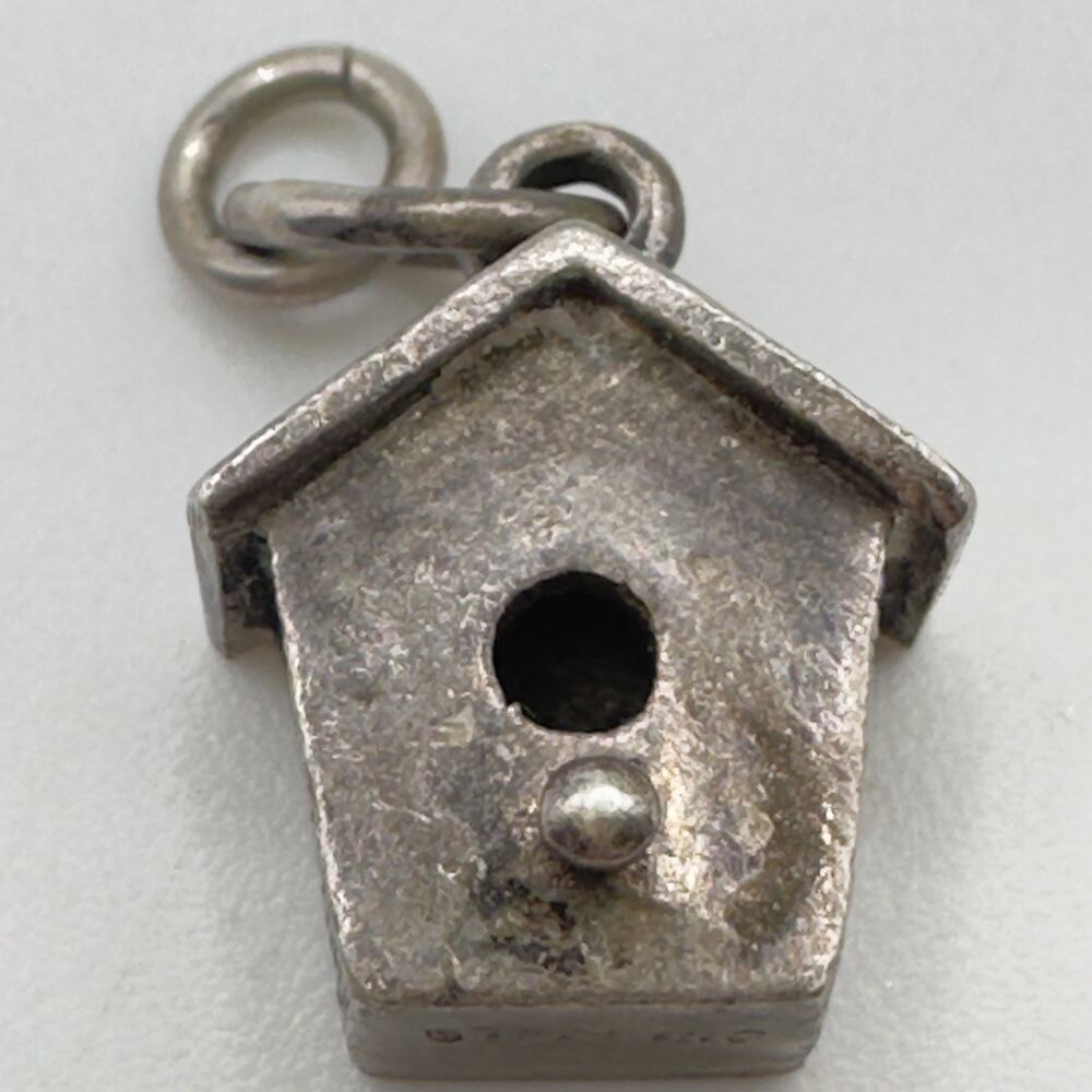 Vintage Sterling Silver Bird House Charm Brown County Silver Co .5 In